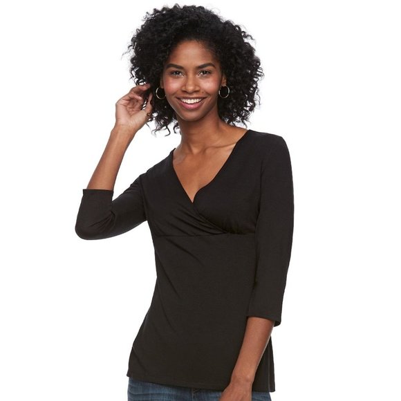 $10 CLEARANCE! Maternity a:glow Black Surplice Nursing Tee - Picture 5 of 11